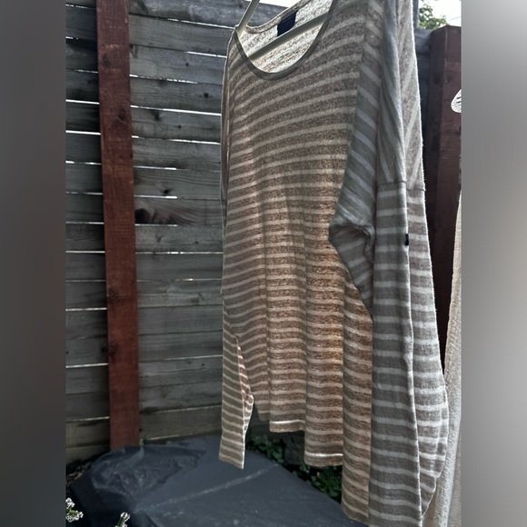 Saint James x Jenni Kayne linen shirt, taupe/ivory stripe, L, Made in France. - Picture 6 of 9